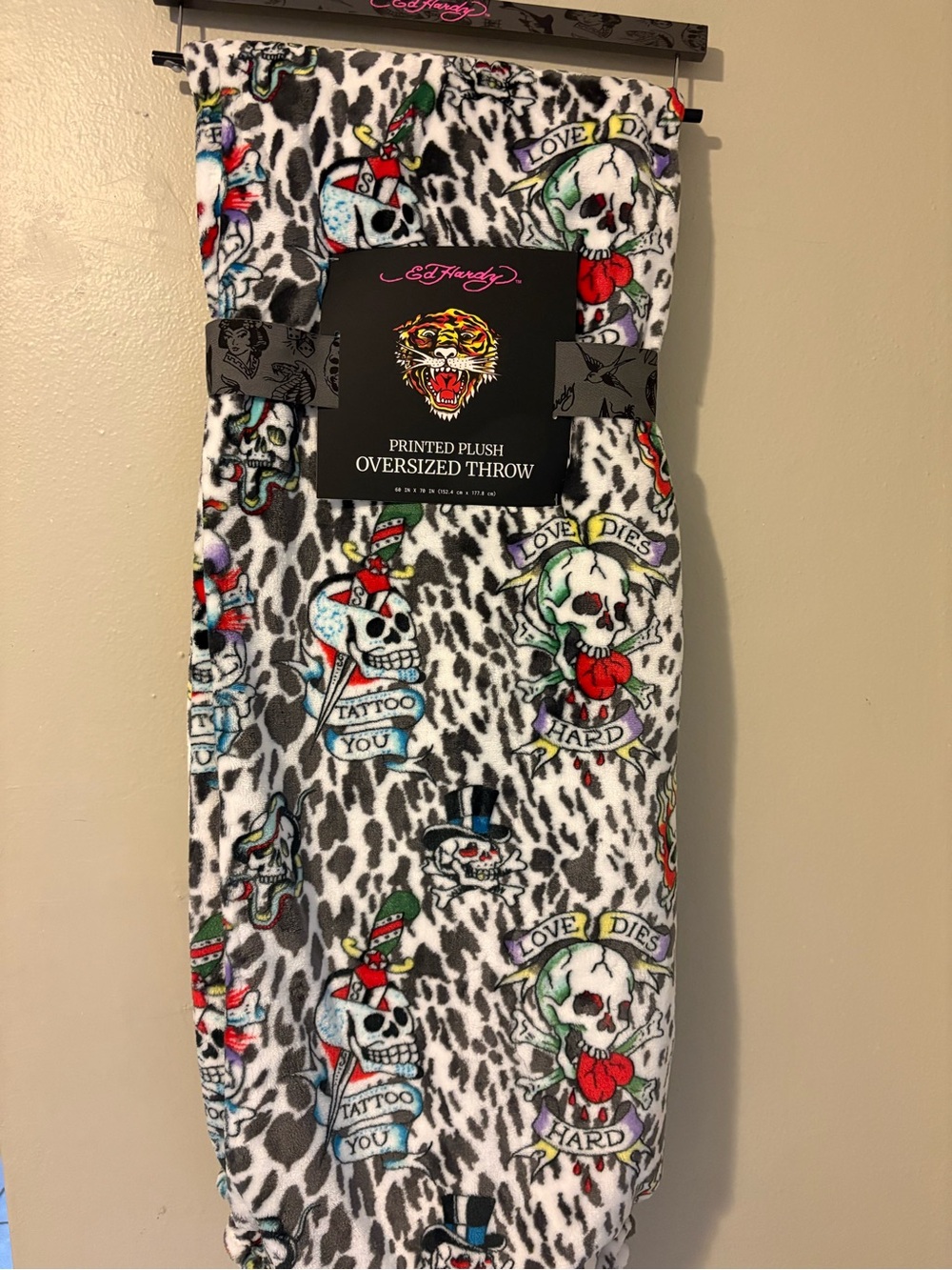 Ed Hardy Printed Plush Oversized Throw Blanket